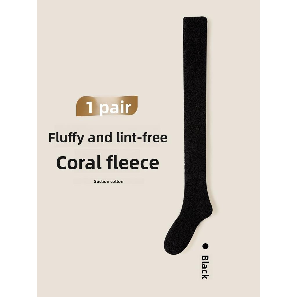 10-1 Pairs Thickened and Warm Over Knee Socks for Autumn and Winter, Thigh Socks for Home Use, Plush Sleep Socks, Coral Fleece Stockings, Knee Pads