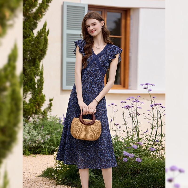 Bailuyu French Style Patchwork A-Line Maxi Dress M