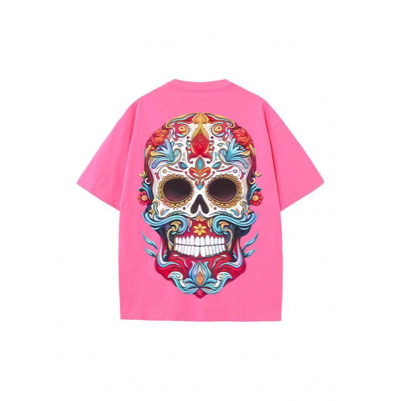 Summer new loose T-shirt skull print 230g pure cotton street tide brand short sleeve