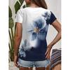 Women's Casual Elegant Round Neck T-Shirt - Floral Print Summer Top Maroon Color Block Design Breathable Medium Stretch Casual