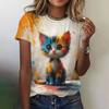Cute cat 3D printed women's loose round neck short sleeved T-shirt