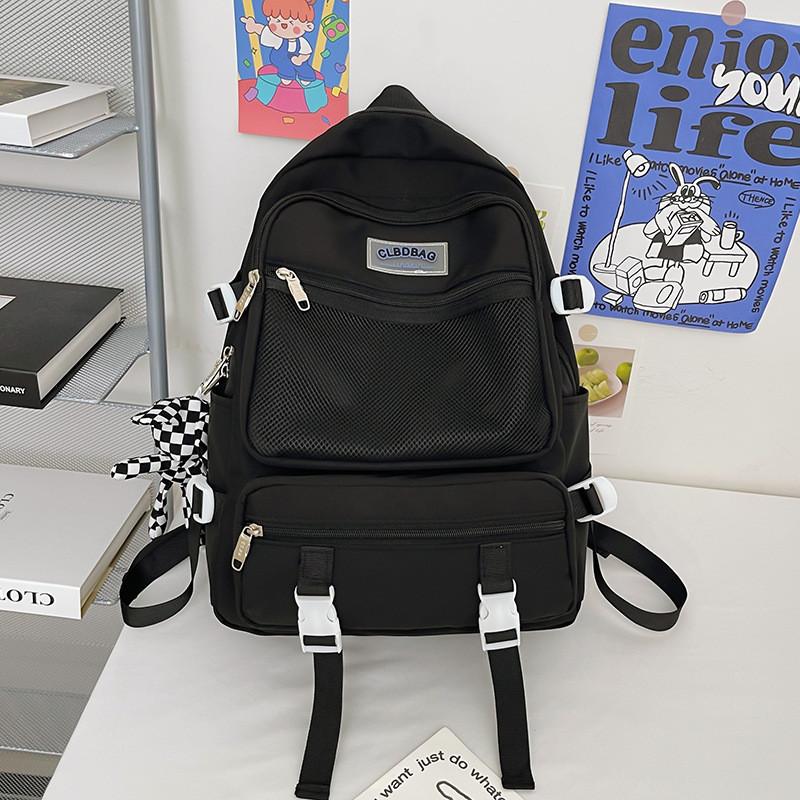 Spacious Ulzzang Nylon Backpack For High School Girls With Soft Handle And Zipper Pocket