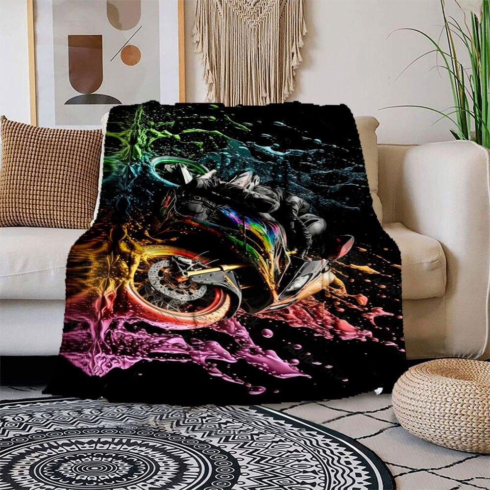 

Colorful Motorcycle Splash Art Print Poster Blanket Flannel Throw Blanket for Sofa, Bed, Travel, Camping, Office, Couch, Chair, And Bed Gif 150x180cm
