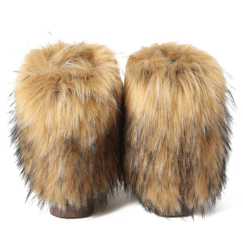 Women's New Winter Fur One-piece Imitation Raccoon Fur Warm Snow Boots Furry Shoes Outdoor Boots