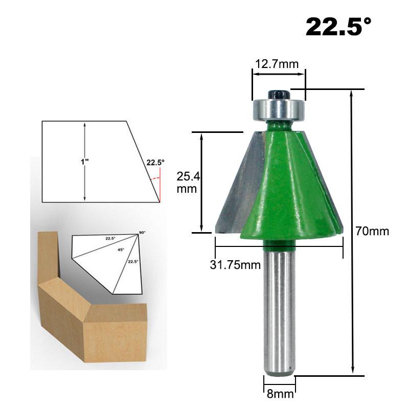 1ks 8mm frézovací fréza se stopkou na srážení hran 11,25 15 22,5 30 45stupňová fréza pro dřevoobráběcí stroje na dřevo