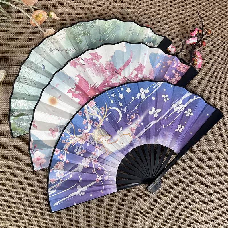 Chinese-Style Traditional Fan, Double-Sided Silk Cloth, High Aesthetic Value, Student Plastic Folding Fan, Sturdy and Durable, Hanfu Dance Fan