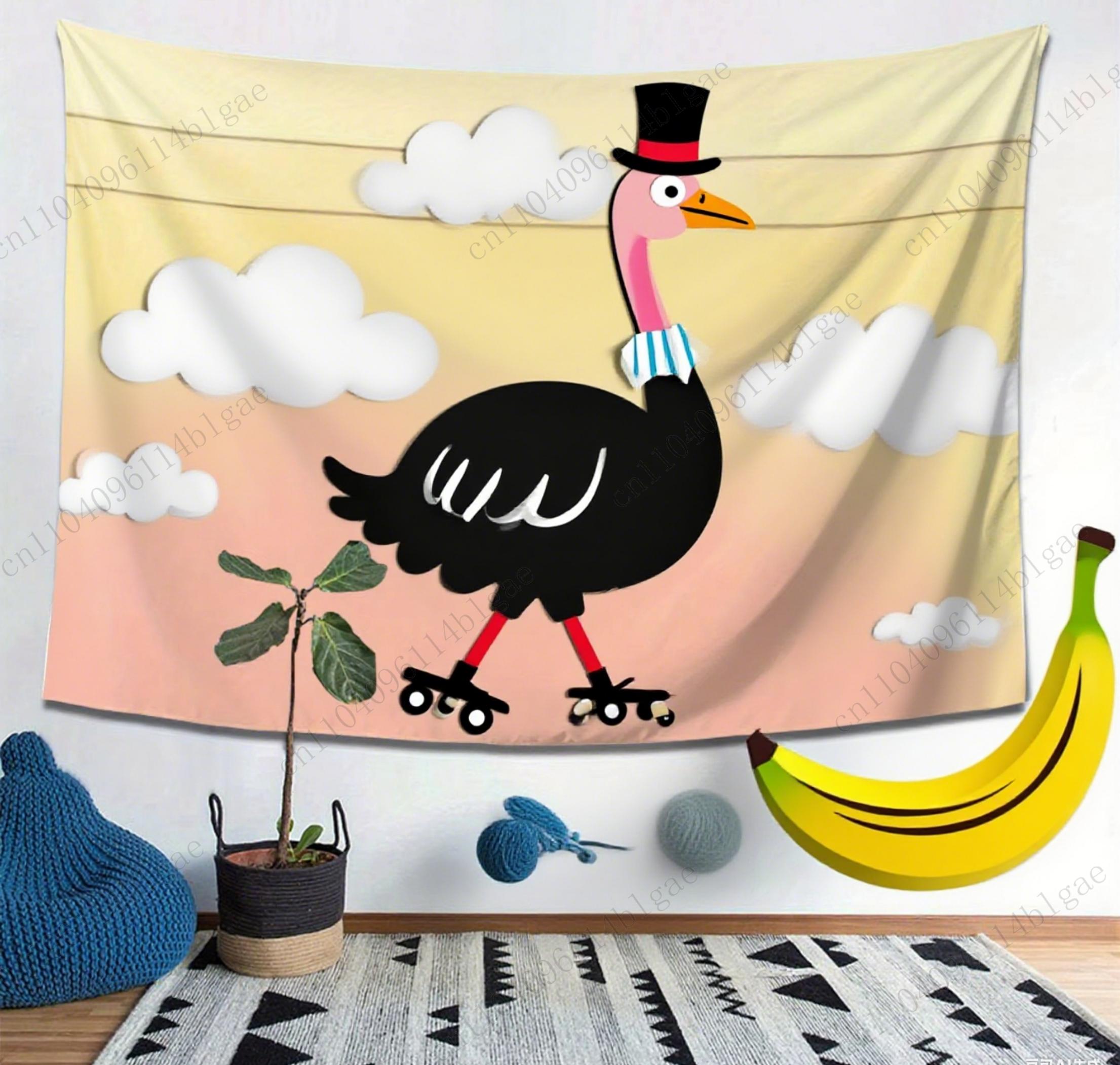 

Humorous Bird Figure Tapestry Wall Hanging Art Cheerful Decorative Canvas for Home 29x37in