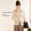 TUHUANG Women's Thick Pure Cashmere Stand Collar Cardigan