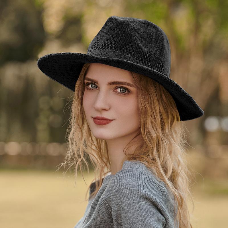 Solid color jacquard hat flat edge big edge sun hat British jazz hat top hat
