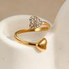 European and American ins fashionable and simple zircon titanium steel ring plated with K gold water drop love open ring hand jewelry