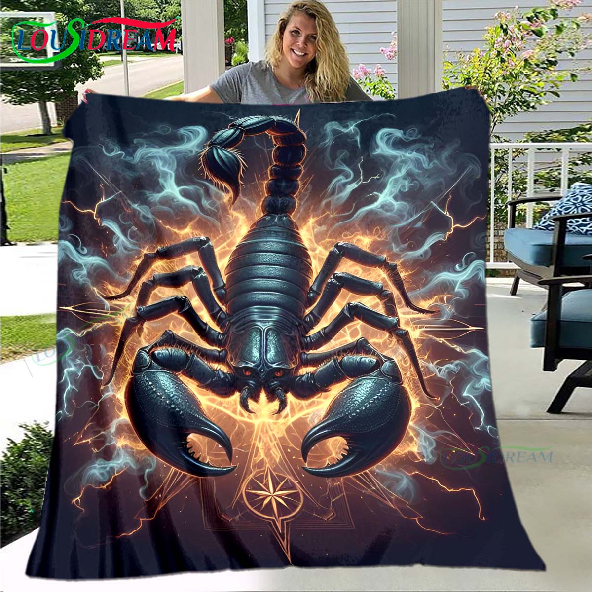 Теплое одеяло с узором скорпиона, тонкое фланелевое одеяло, портативное для дома, путешествий, офиса, одеяло для обеденного перерыва, подарок на день рождения 75x90cm