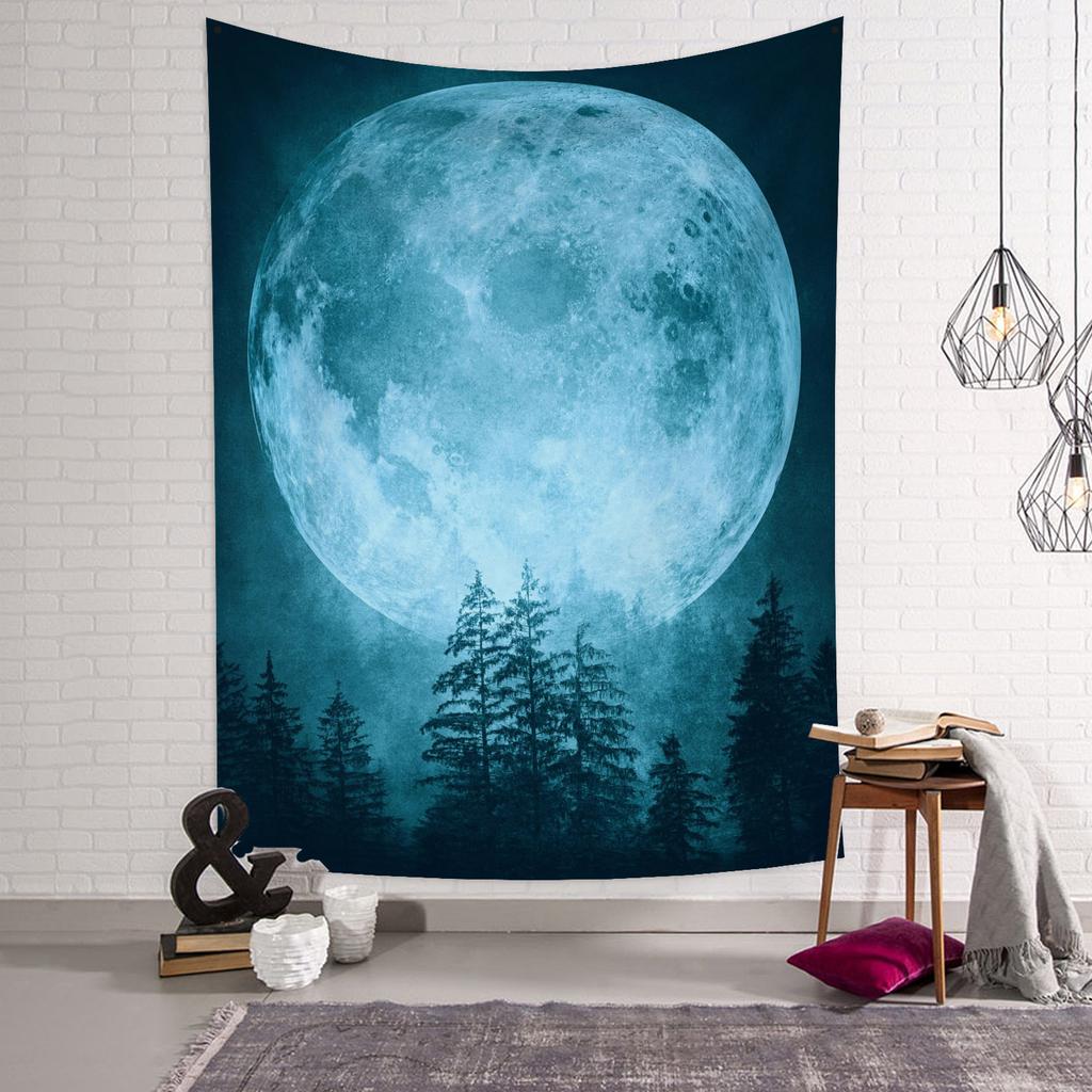 Night Sky Moon Wall Hanging Tapestry Star Tapestry Psychedelic Black and White Tapestry Wall Hanging Suitable for Home