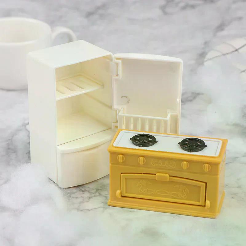 Dollhouse Miniature Cooking Bench Refrigerator Toys Kitchen Accessories For Doll Pretend Play Game And Home Decor Props