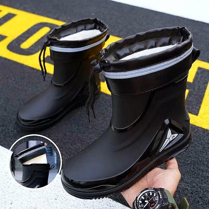 Fashion short tube thickened waterproof shoes men's rain shoes low-top warm work non-slip rain boots men