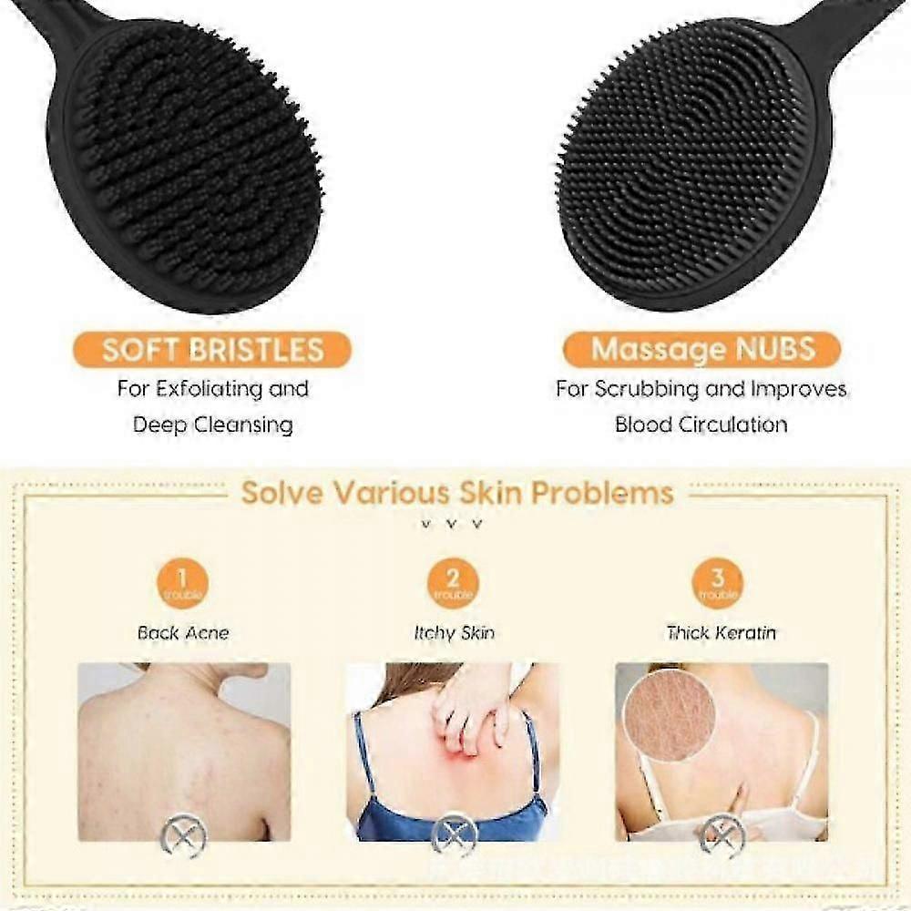 Double Ended Silicone Shower Brush - Exfoliating Back Cleaner