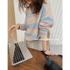 Autumn Winter Tops Sweaters for Women Loose Outer Wear Round Neck Color-blocked Retro Korean Style Versatile