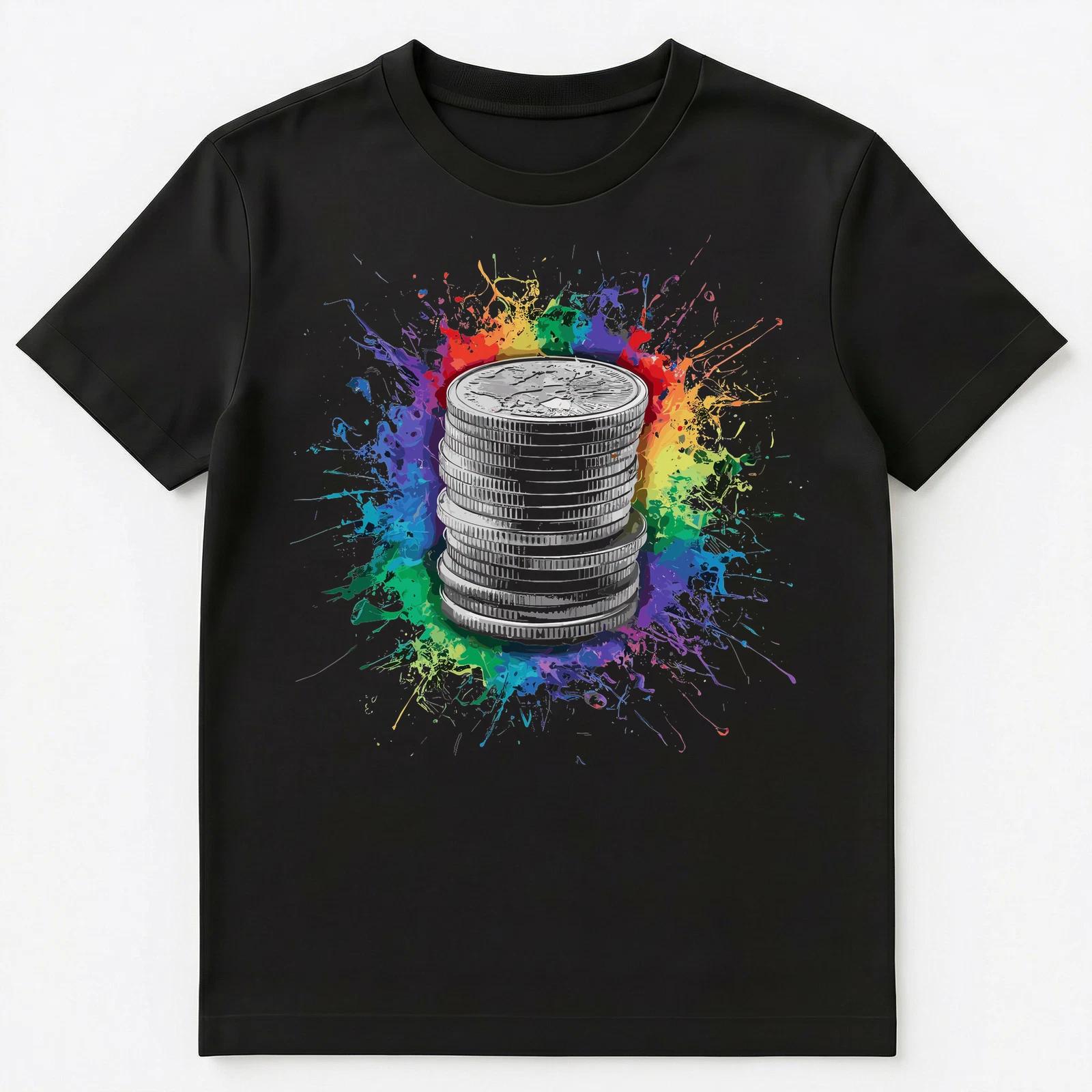 

Colorful Paint Splash Silver Stacking Art Graphic Unisex T-Shirt M
