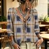 Women's Plaid Print V-Neck Blouse with Ruffle Trim, Tie Front and for Casual Wear