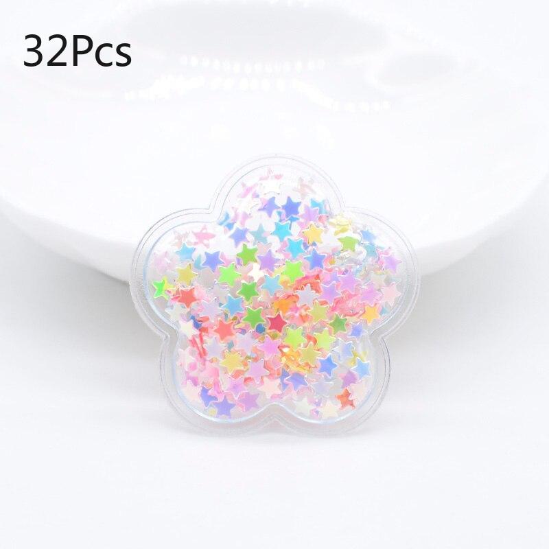 

32 шт., 32 мм, блестящие цветочные прозрачные пластиковые аппликации с блестками для DIY, кулон, головные уборы, шпилька, лента, декор, аксессуары разноцветные