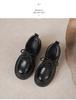 12cm Height Boost Chunky Heel Black Leather Loafers for Women, British Style, Lace-up High Heels for Spring & Autumn