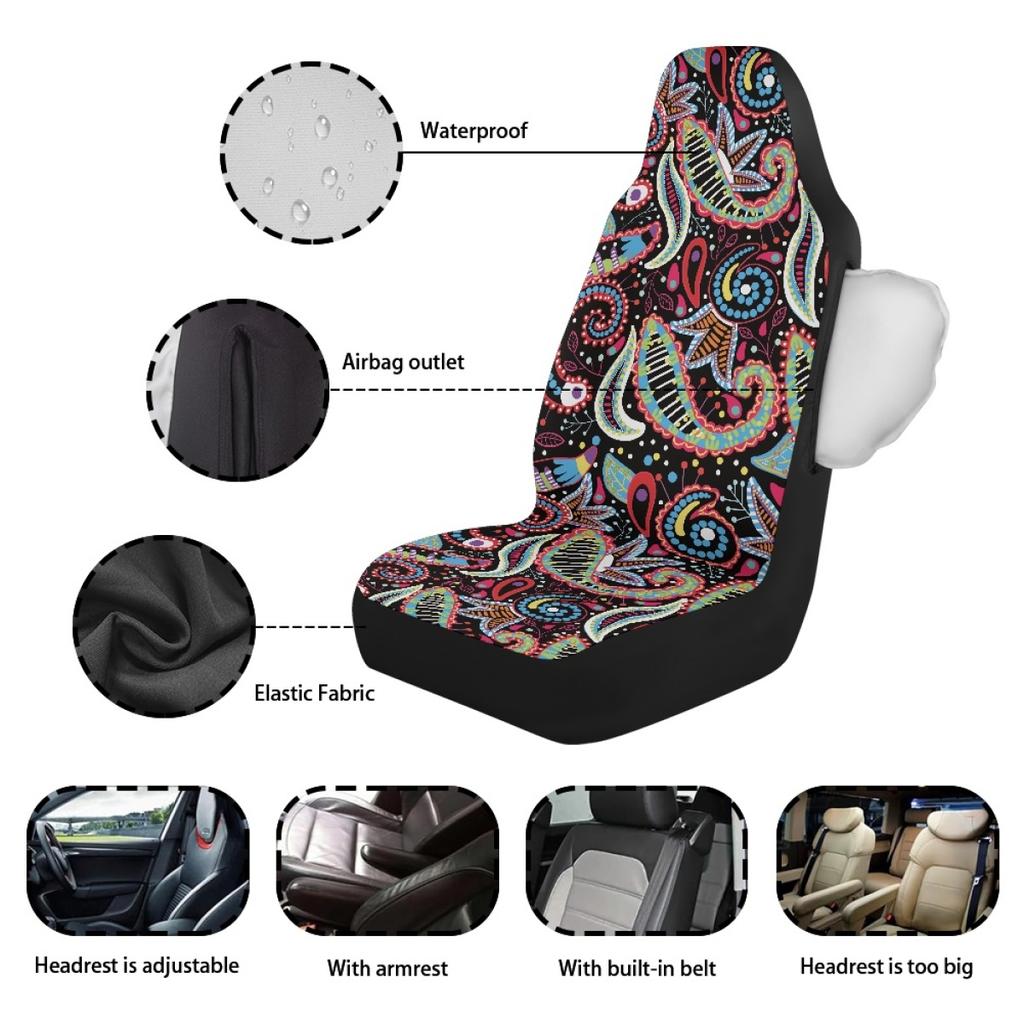 Waterproof Auto Seat Protectors Full Set Abstract Digital Print Airbag Compatible Front Rear Seat Covers Non-Slip Durable for All Cars