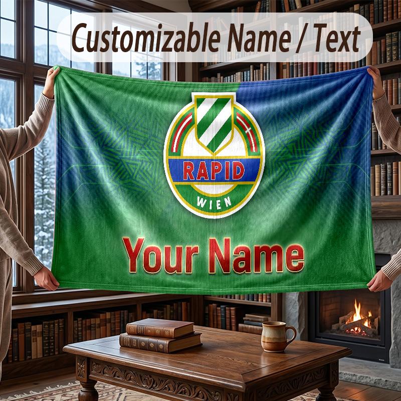 Custom Name Flannel Throw Blanket Rapid Wien FC Pattern Warm Home Decoration