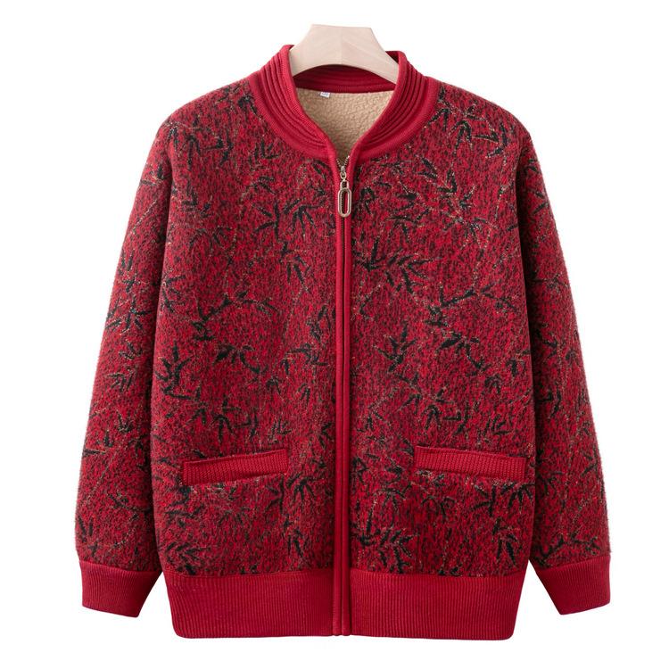 Mom's New Sweater Coat for Autumn and Winter, Knitted Cardigan Coat for Middle-aged and Elderly People, Grandma's Thick and Velvet Warm Clothes.