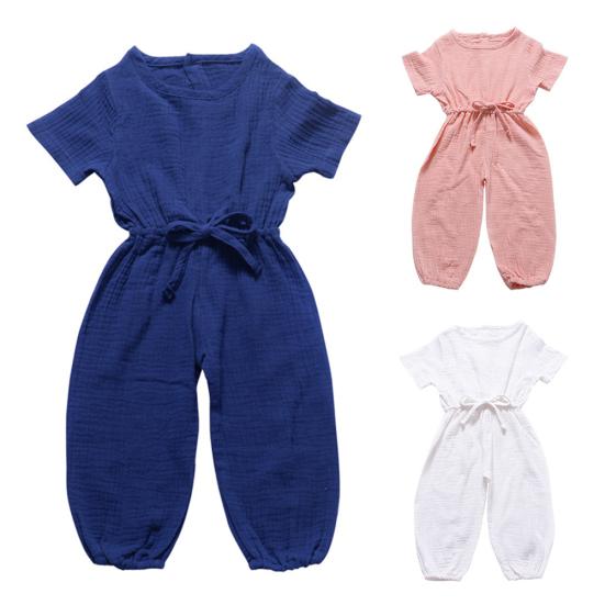 

Сплошной цвет с короткими рукавами и круглым вырезом, летние детские комбинезоны для девочек и мальчиков, одежда 110cm синий