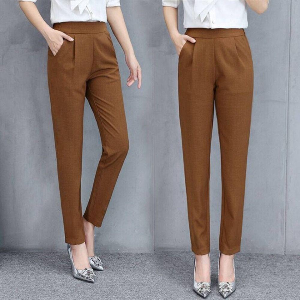 Pleated Business Harlan Pants with Pockets Professional Pants Casual High Waist Suit Pants  Girl
