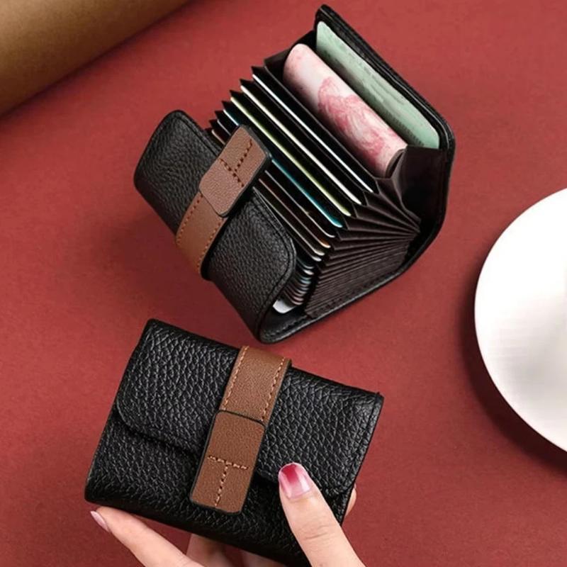 Pebbled PU Leather Card Holder Secure Buckle Closure Multiple Slots Soft Lightweight Pocket Wallet for Casual Daily Use