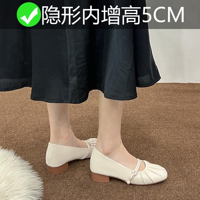 Mary Jane shoes with new autumn thick heels single shoes, women's small inner height increase, white small size 3233