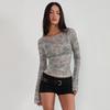 Off-Shoulder Floral Animal Print Slimming T-Shirt for Summer and Autumn