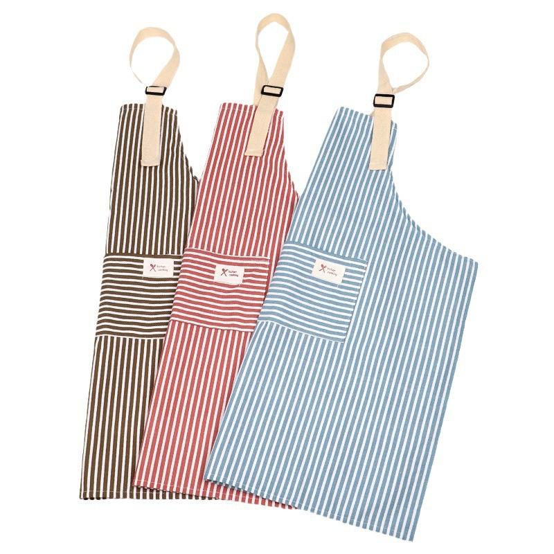 Sleeveless Linen Striped Apron Household Fashion Hanging Neck Adjustable Elasticity Work Clothes Kitchen Cooking Gardening Apron