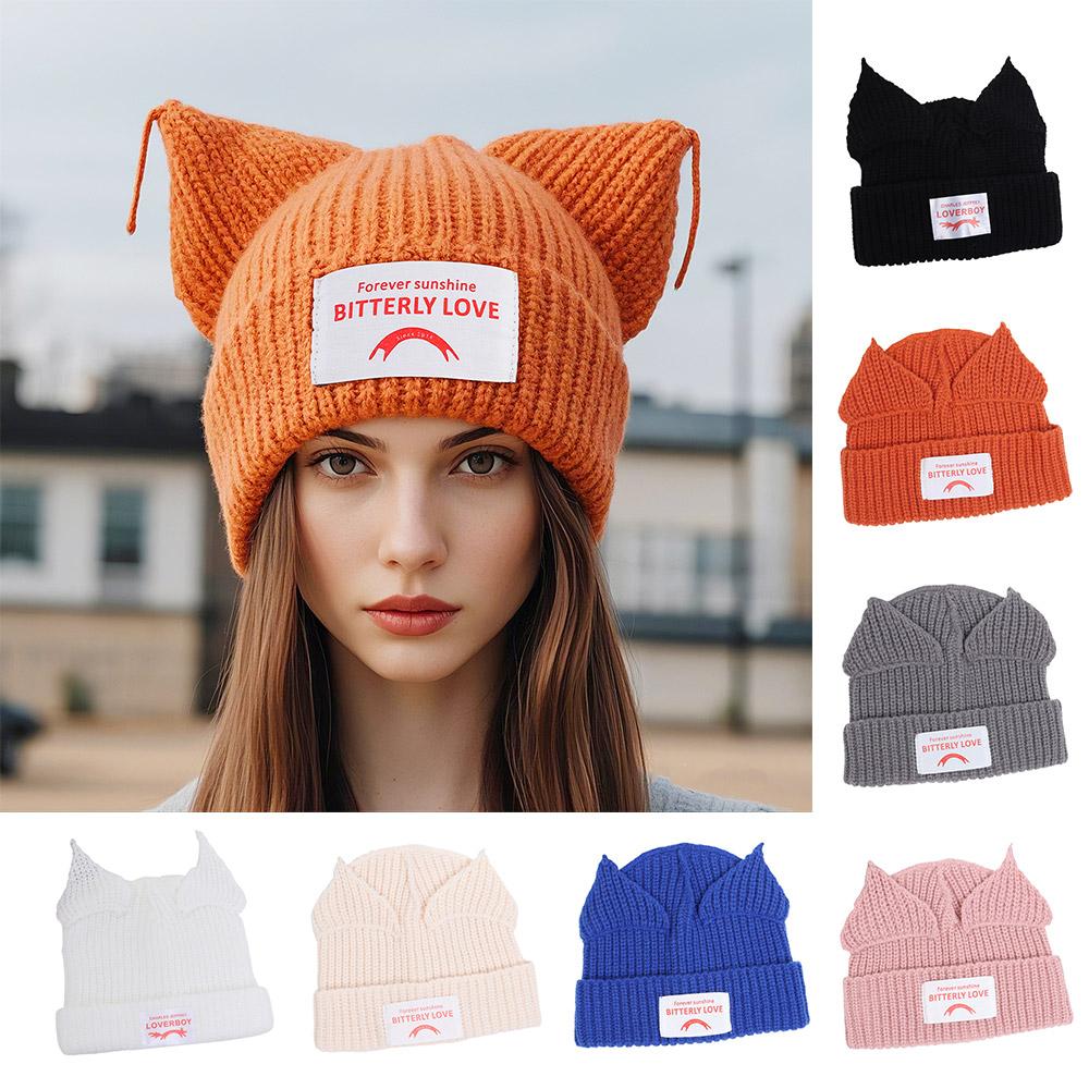 Warm Loverboy Cat Ear Knit Hat Hooded Cap Ear Protection Hat Pig Ear Woolen Hat Autumn and Winter
