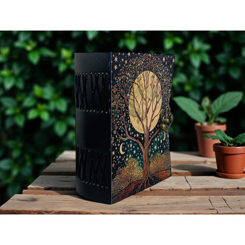 Tree of Life Leather Journal – Fairy Moon and Stars Grimoire Notebook –  Spell Book – Pagan Diary