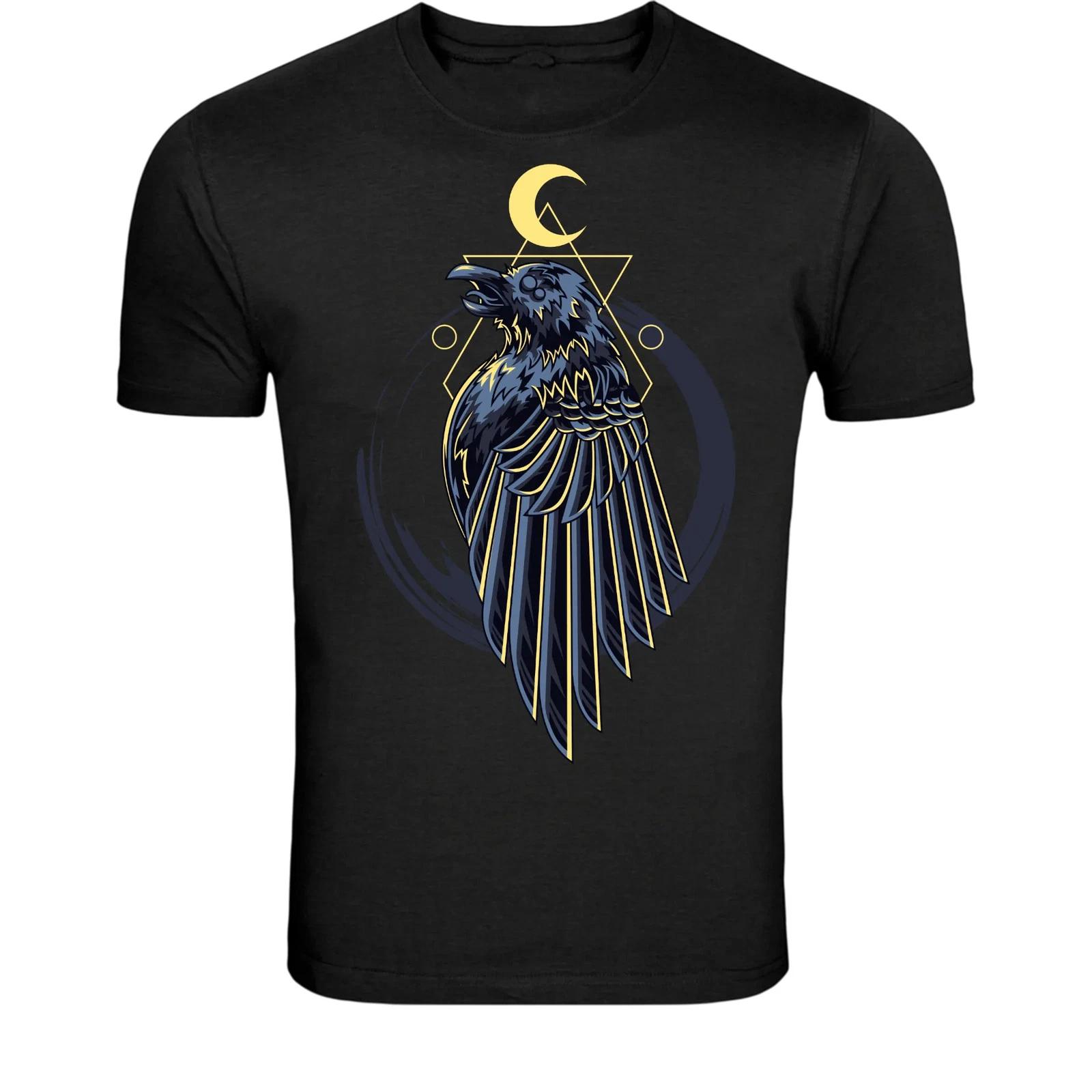 Mystic Raven Moon T-Shirt - Dark Occult Bird Graphic Tee 4XL