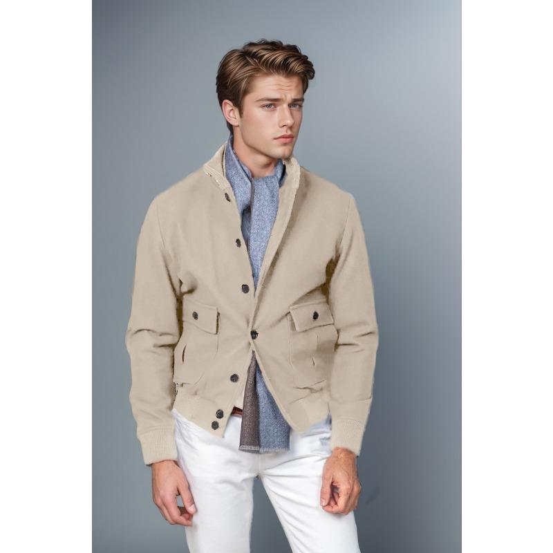 

Мужское шерстяное пальто на весну и осень с ребристым воротником, множеством карманов, длинными рукавами, воротником-стойкой 2XL