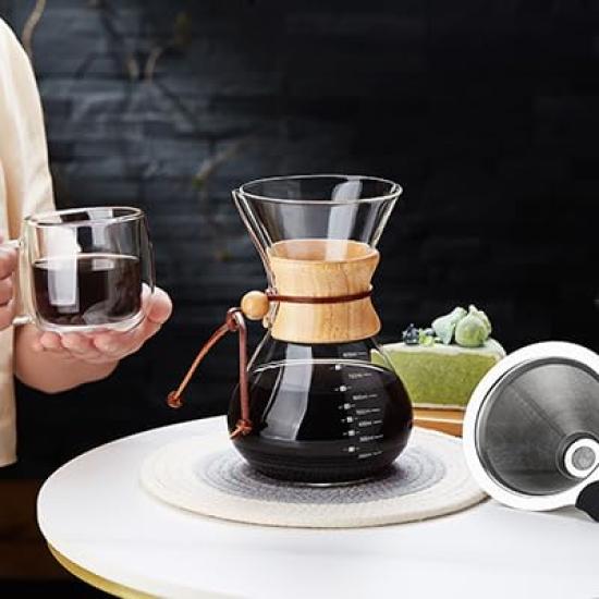 POKALOTEA Coffee Server, Drip Coffee Server, 800ml, No Paper Coffee Filter Required, Dual-Layer Mesh, Heat and Microwave Safe, Graduations Included,