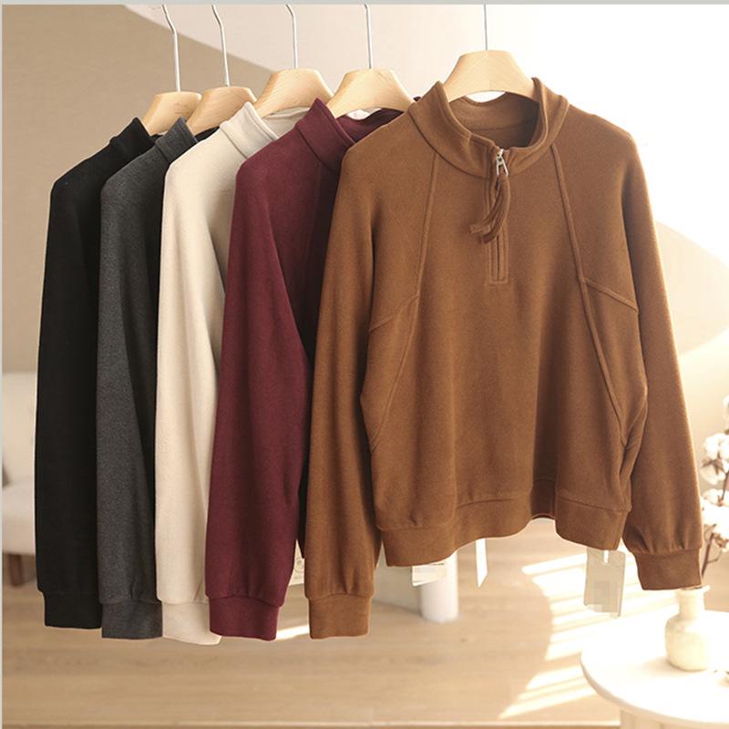 Women's Double-sided Fleece Hoodie: Soft, Fluffy, Stand-up Collar, Loose Fit, Butter-like Texture for Autumn