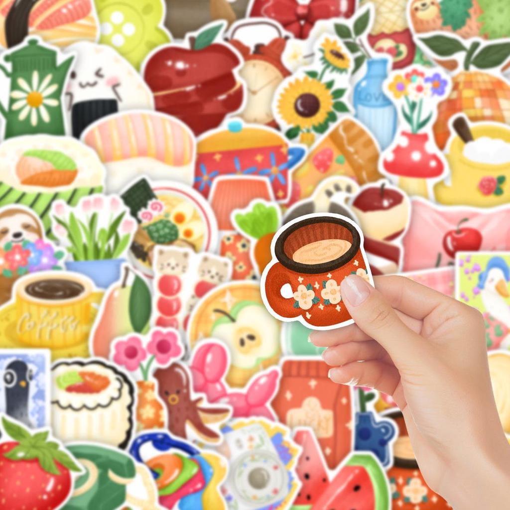 50 Cute Cartoon Food Stickers for Journals, Notebooks, Suitcases, and DIY Decoration