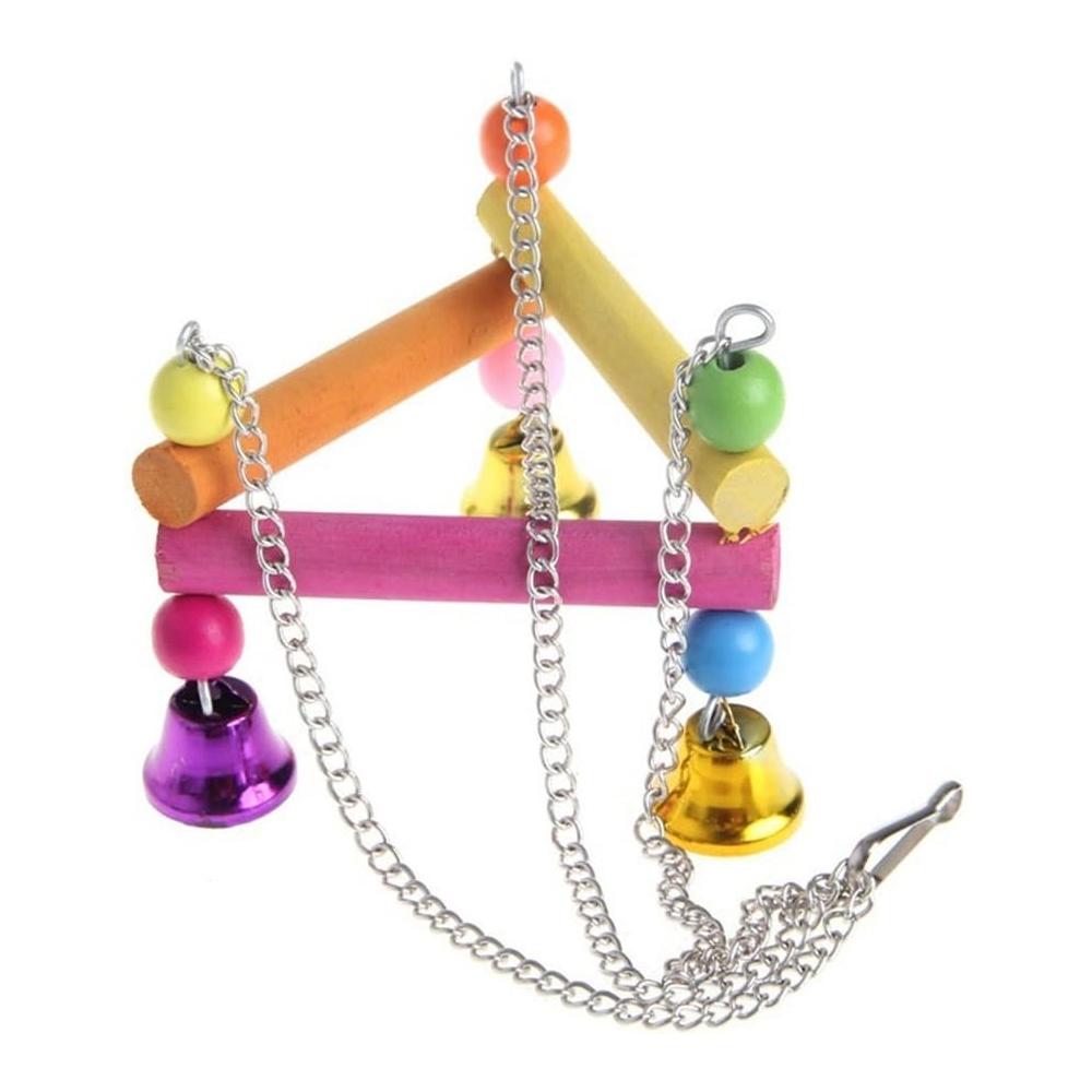 1pc Natural Wooden Parrot Swing & Chew Toy with Hanging Bell Durable Perch Stand Accessory for Bird Cage Parrot Bird Accessories