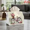 2D Flat 1pc, Tissue Box. Pink Bicycle with Flower Basket Floral Pattern Napkin Dispenser, Reusable, Daily Desktop Tissue Organizer, Suitable for Kitch