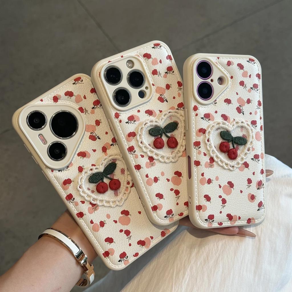 ins floral three-dimensional cherry for Apple 17/16Promax candy air cushion mobile phone case IP15plus women's 14