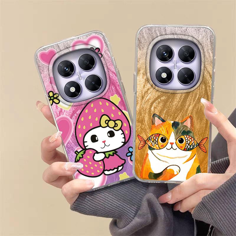 For Redmi 14C A3 13C Note 13 14S 14 Pro Plus 5G 15 15C Women Phone Case Cartoon Cat Panda Pattern Popular Fashion Bumper Shells