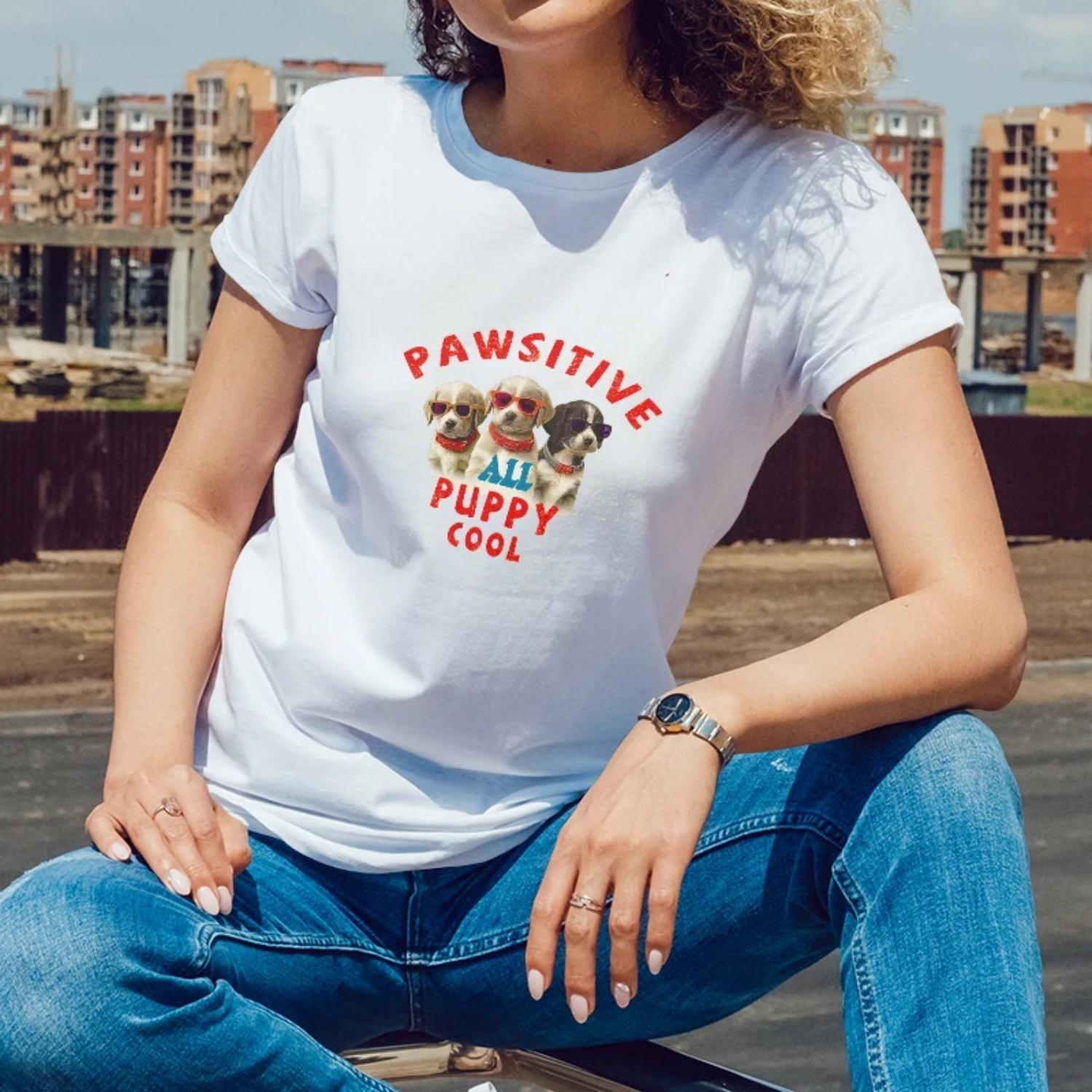 Dog themed Positive Print for Summer Walks with Pets Short Sleeve T Shirt for Women with a Cheerful Style XXXXXL белый