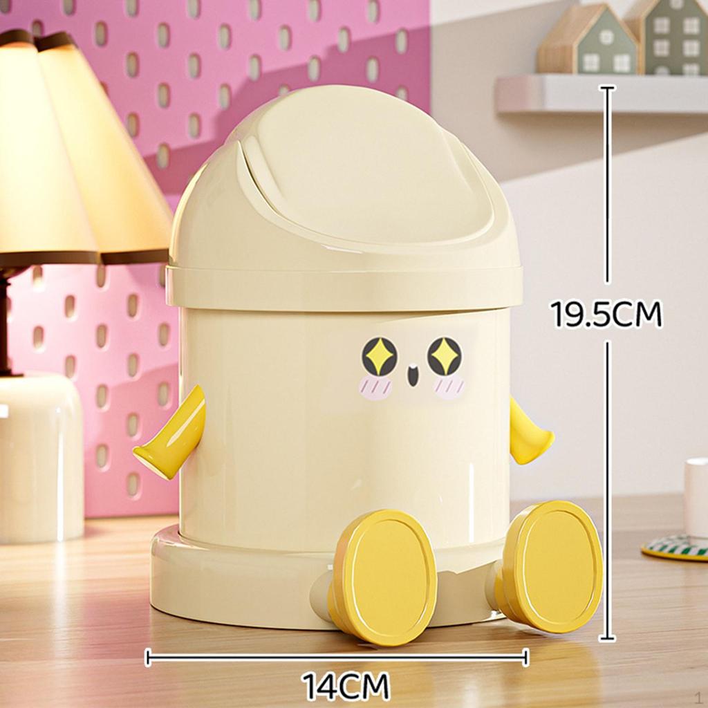 Desk Bin, Waste Storage Cute Bin with Lid for Living Room, , Vanity, Kitchen,