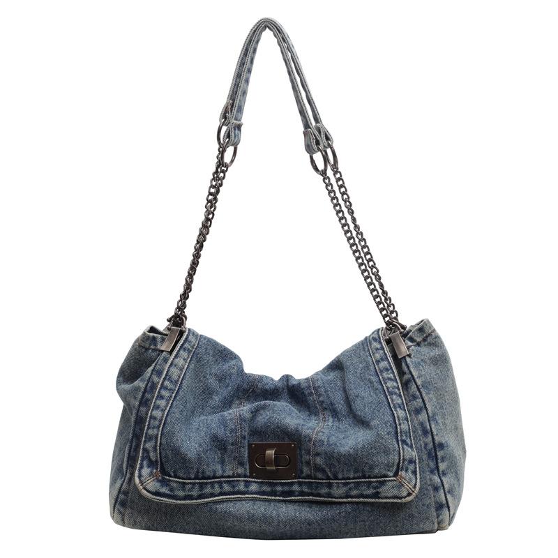 Denim Bag Women's 2025 Summer New Fashion Chain Bag Large Capacity Tote Bag Shoulder Messenger Bag