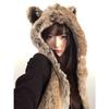 Punk Winter Vielseitig Abbey Hottie Plüschmütze Fuchshaar Kunstfell Schal Handschuhe Integriert Warm