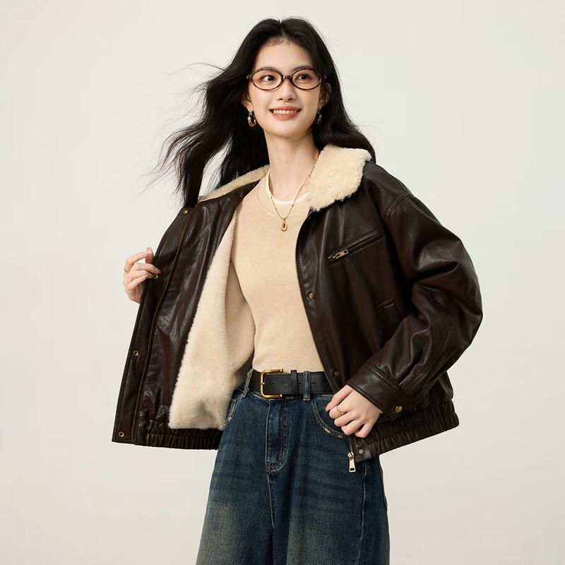 Women's Warm Retro Biker Faux Leather Jacket
