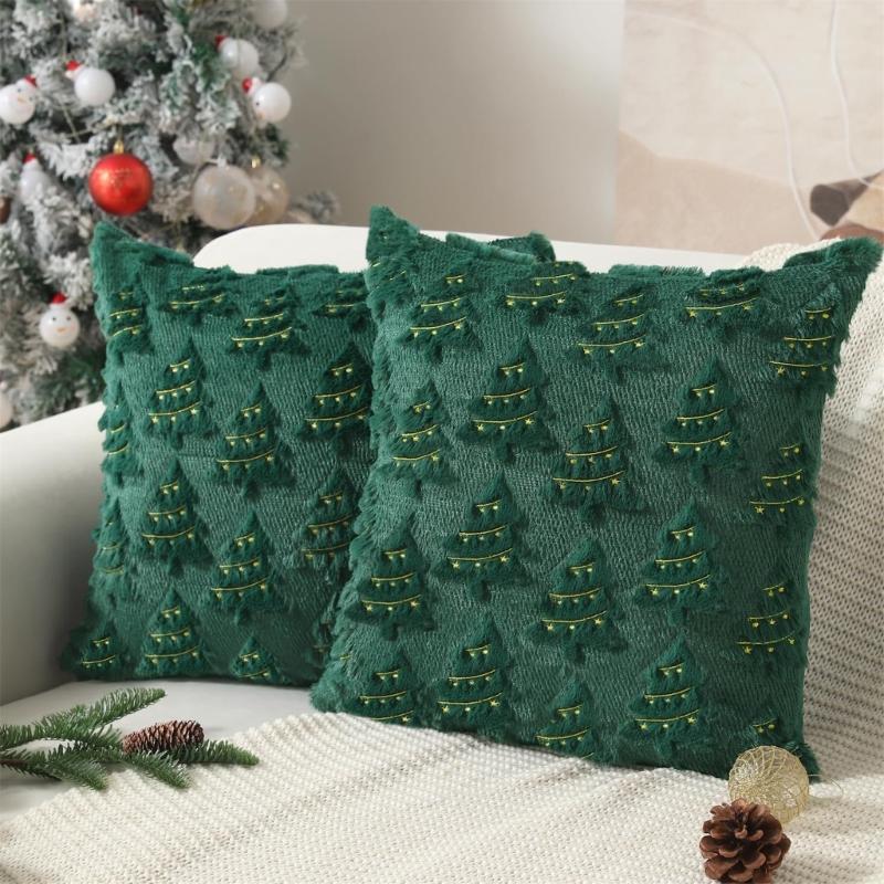 Holiday Pillowcase Christmas Lights Embroidery Living Room Decoration Pillow Sleeve Case Machine Washable